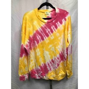 Buttercup Tie Dye Sweatshirt Yellow Pink Crew Neck Long Sleeve Top Size L